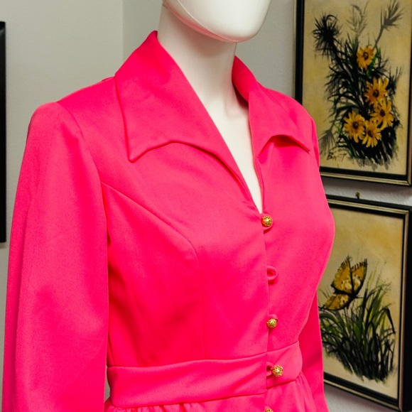 Pink Long Sleeve Polyester Gown - Picture 3 of 12